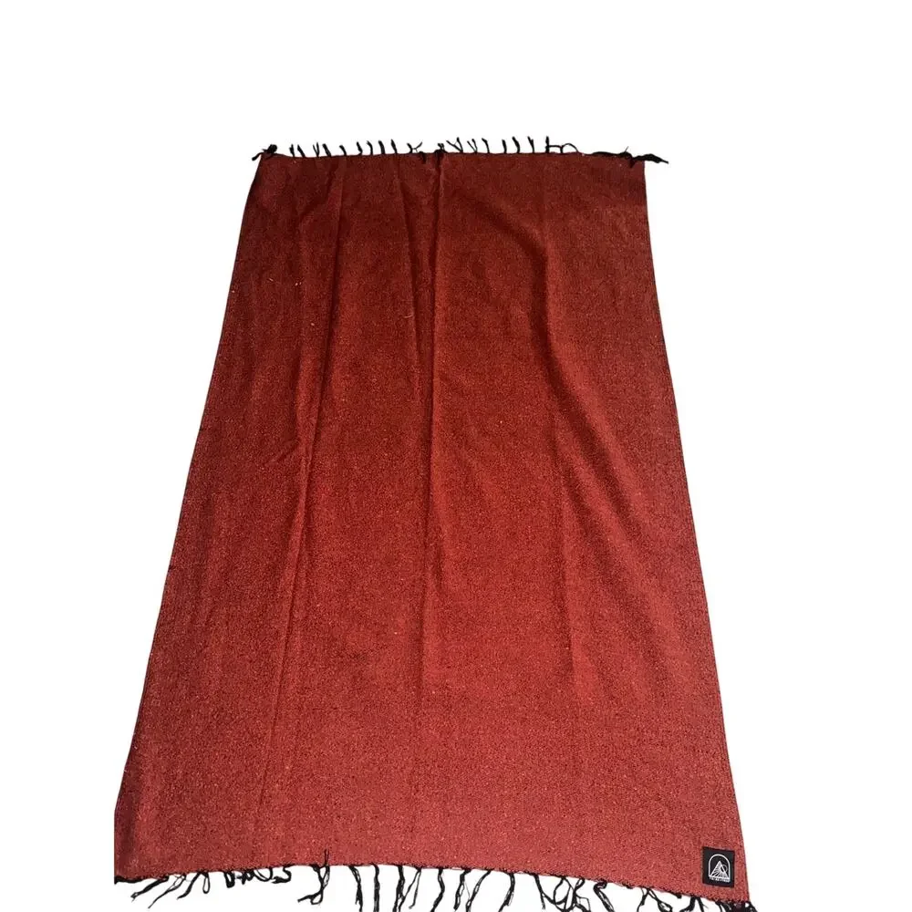 Tribe + True Handwoven Blanket Rust Terracotta Black Fringe Mexican Artisan